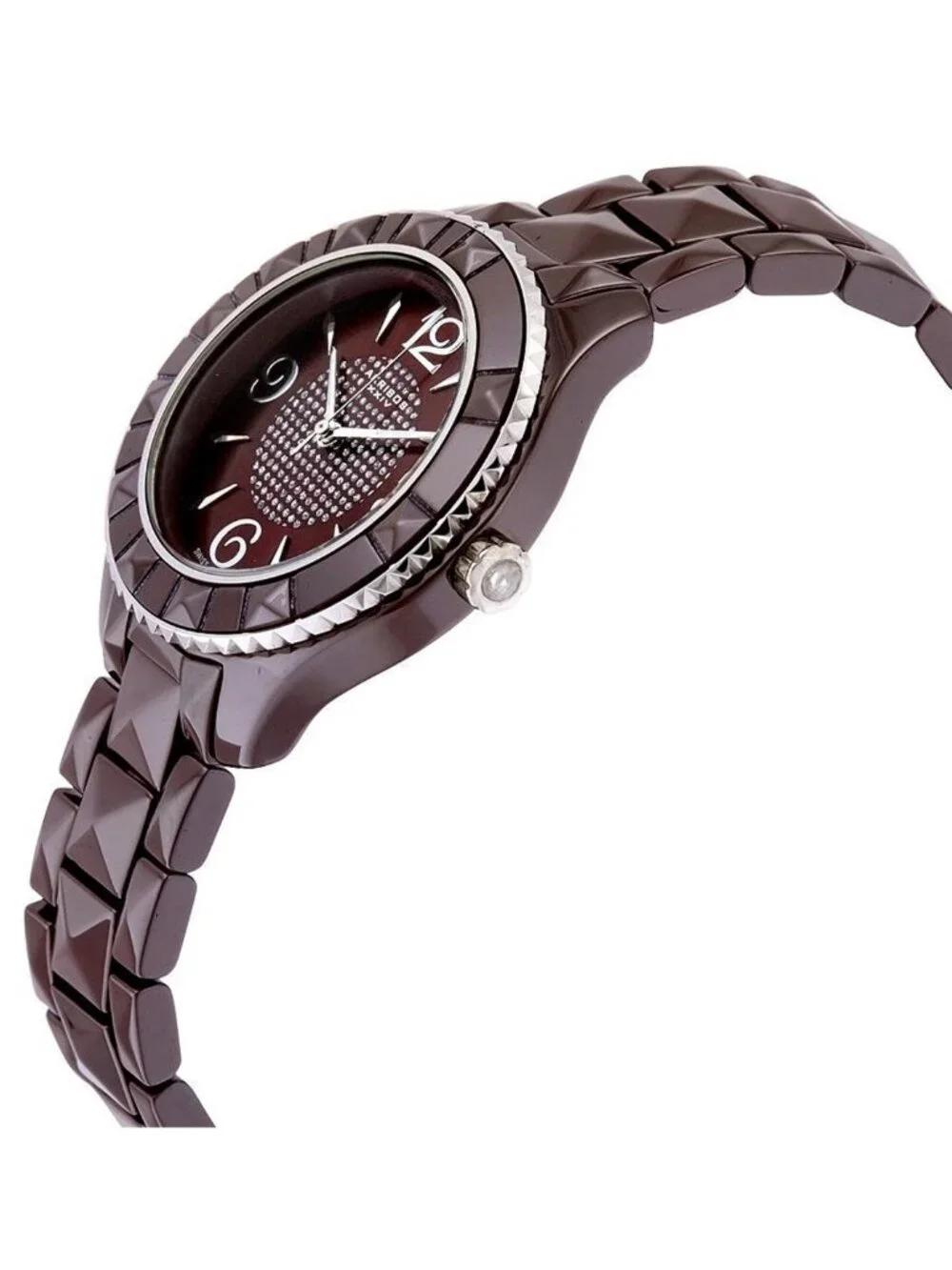 NWT Akribos XXIV Akribos Brown Dial Brown Pyramid-Cut Ceramic Ladies Watch